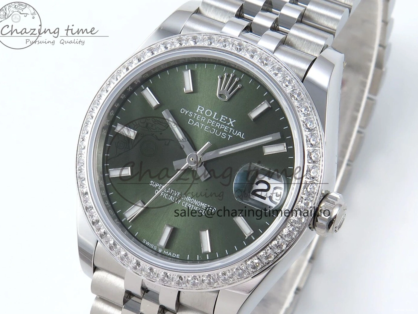 0109 Bright DateJust 31 278384RBR ARF 1:1 Best Edition 904L Steel Green Stick Dial Diamonds Bezel on SS Jubilee Bracelet ETA 450